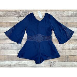 NWT Ella Moss Blue Chiffon Embellished Lace Romper sz 14